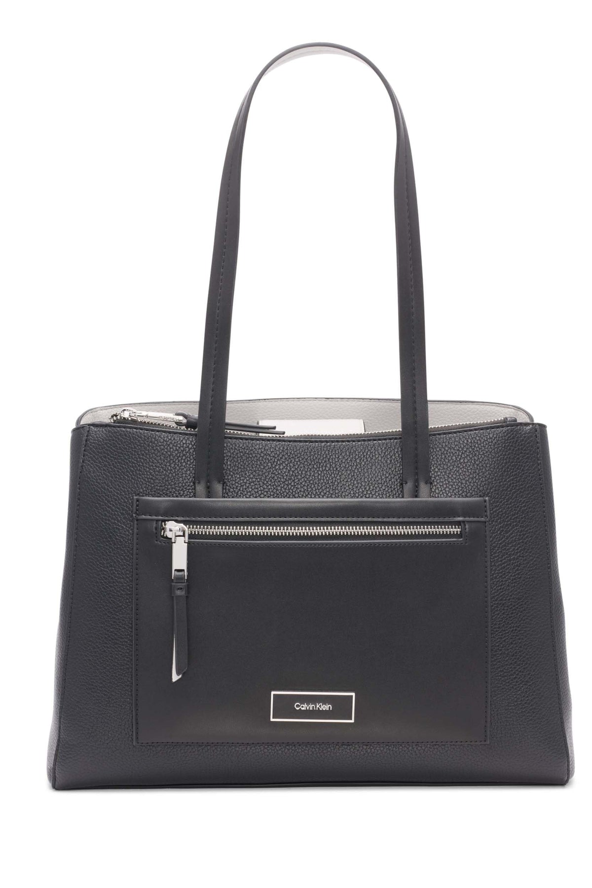 Bolso tote Calvin Klein Hadley para mujer – Piel vegana 2 en 1 con 5 bolsillos Negro/Gris paloma Talla única