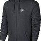 Nike Mens Sportswear Full Zip Club Hoodie Charcoal Heather/Charcoal Heather/White Small Tall