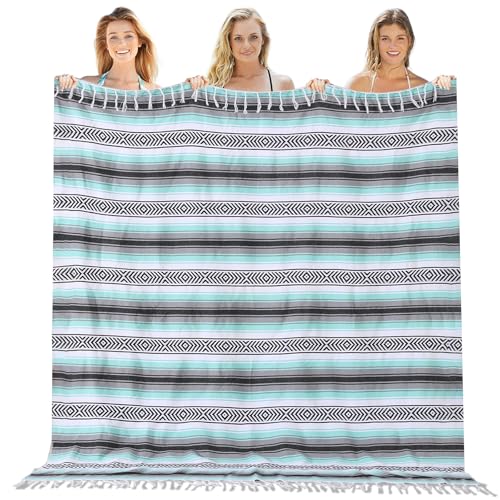Manta Mexicana Ligera Tipo Serape Manta de Exterior Extra Grande Manta de Picnic Manta de Camping Manta de Playa Toalla Turca A prueba de Arena Regalo de Luna de Miel Secado Rápido Gadgets de Tienda de Campaña Compactos XL 152 cm x 198 cm Menta