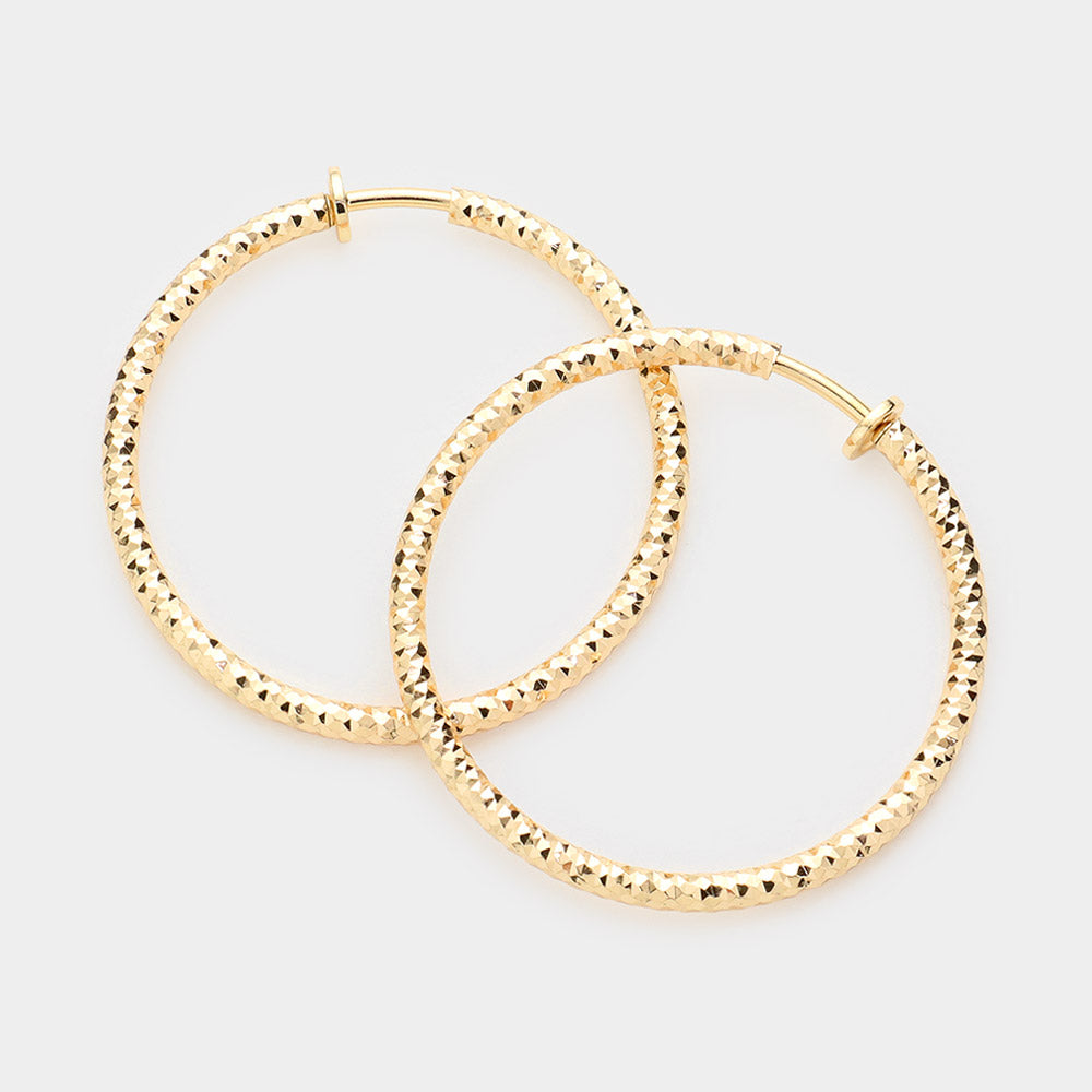 1.75" Textured Metal Hoop Clip on Earrings