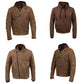 Men's Vintage Crazy Horse Brown Leather Jacket w/ Removable Hoodie