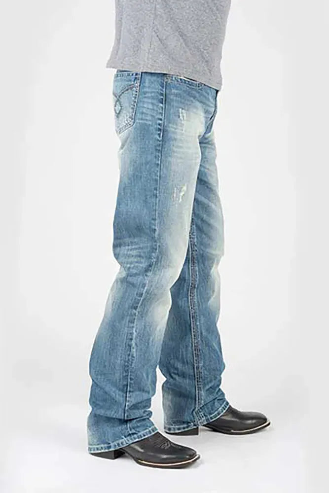 Jeans Tin Haul Regular Joe con costura de diamante gris (lavado claro) - Corte de bota para hombre (Liquidación)