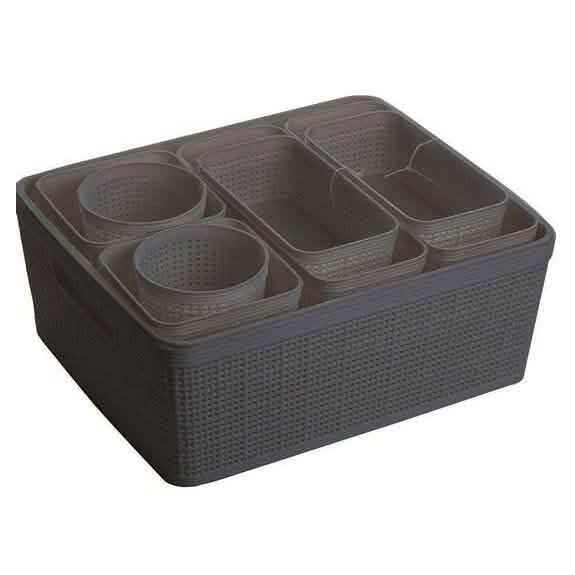 Set de 10 cestas organizadoras de plástico trenzado apilables