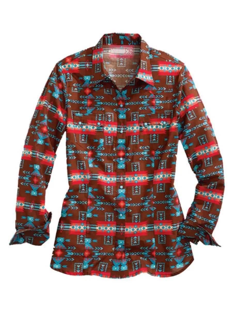 Camisa Vaquera para Mujer Tin Haul Aztec Elegance (Marrón)