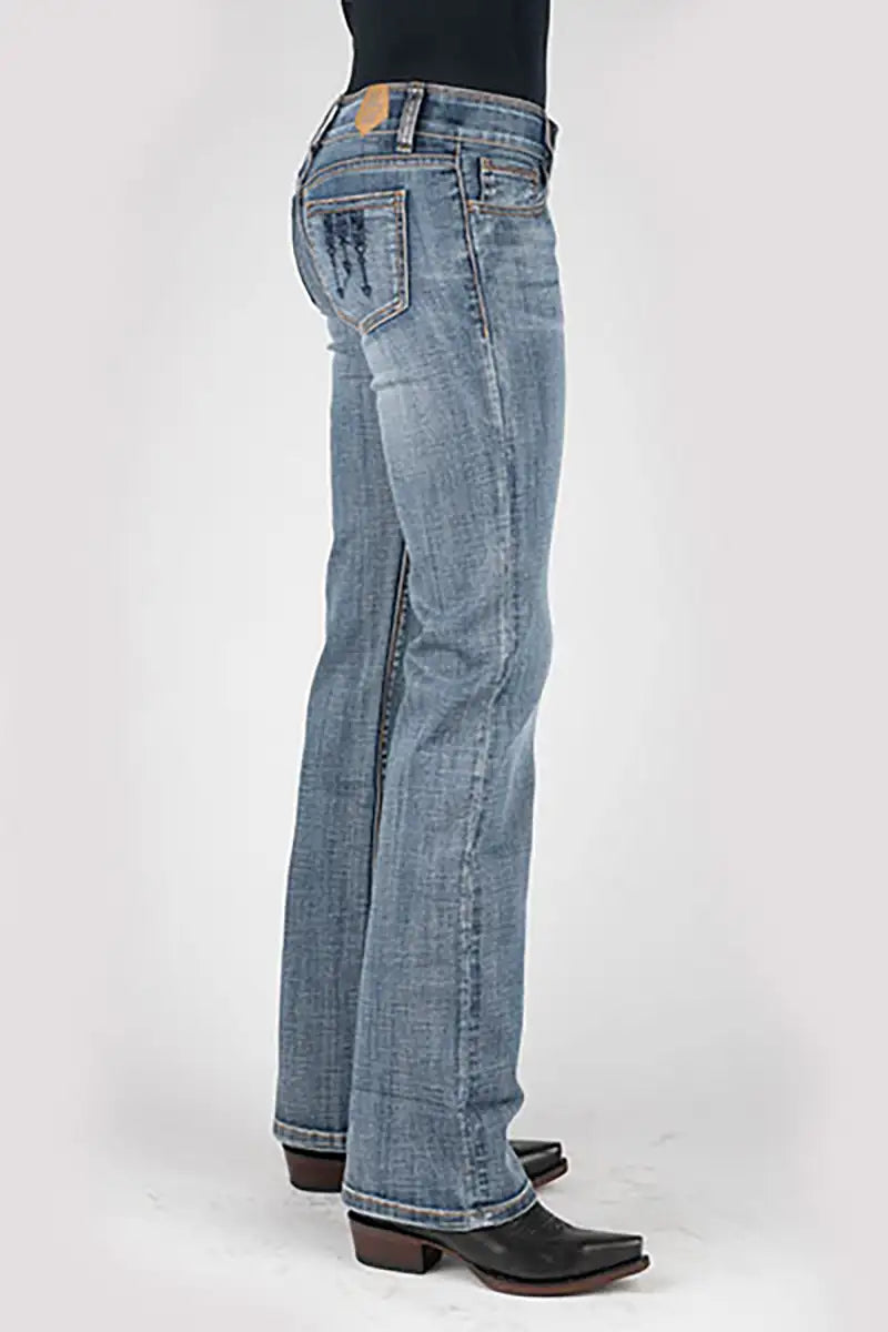 Pantalones vaqueros de mujer Tin Haul 280 Rosie Fit con bolsillo trasero bordado (lavado demin claro)