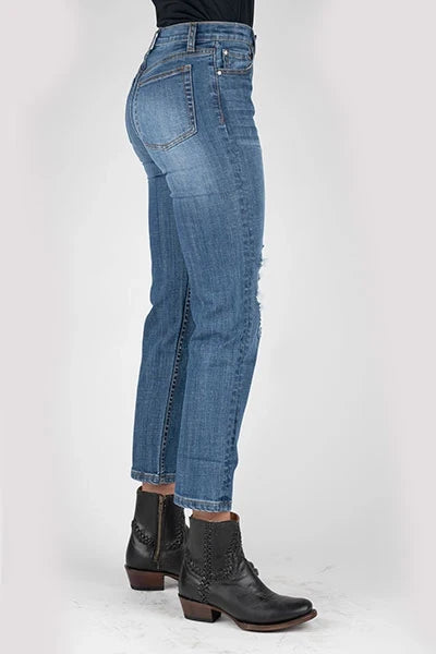 Tin Haul 525 Rachel Fit Distressed (lavado medio) - Jeans de tiro alto para mujer