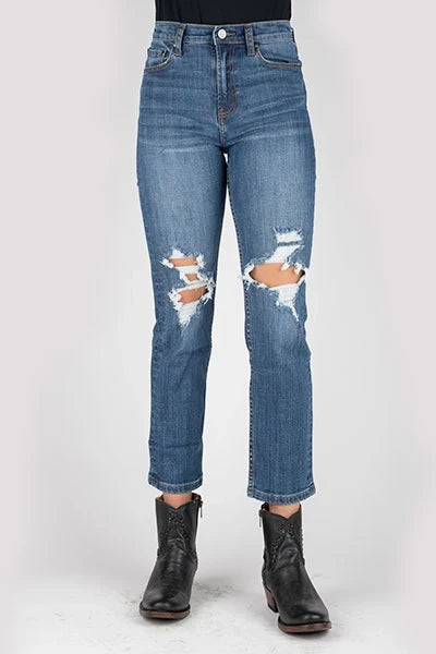 Tin Haul 525 Rachel Fit Distressed (lavado medio) - Jeans de tiro alto para mujer