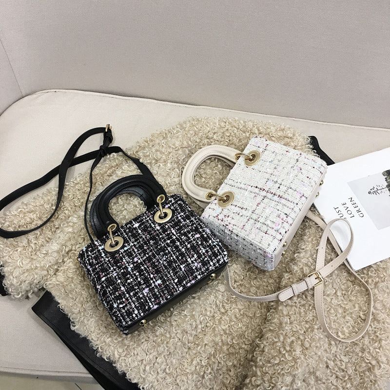Women's Korean Fashion Portable Diana Woolen Crossbody Bags