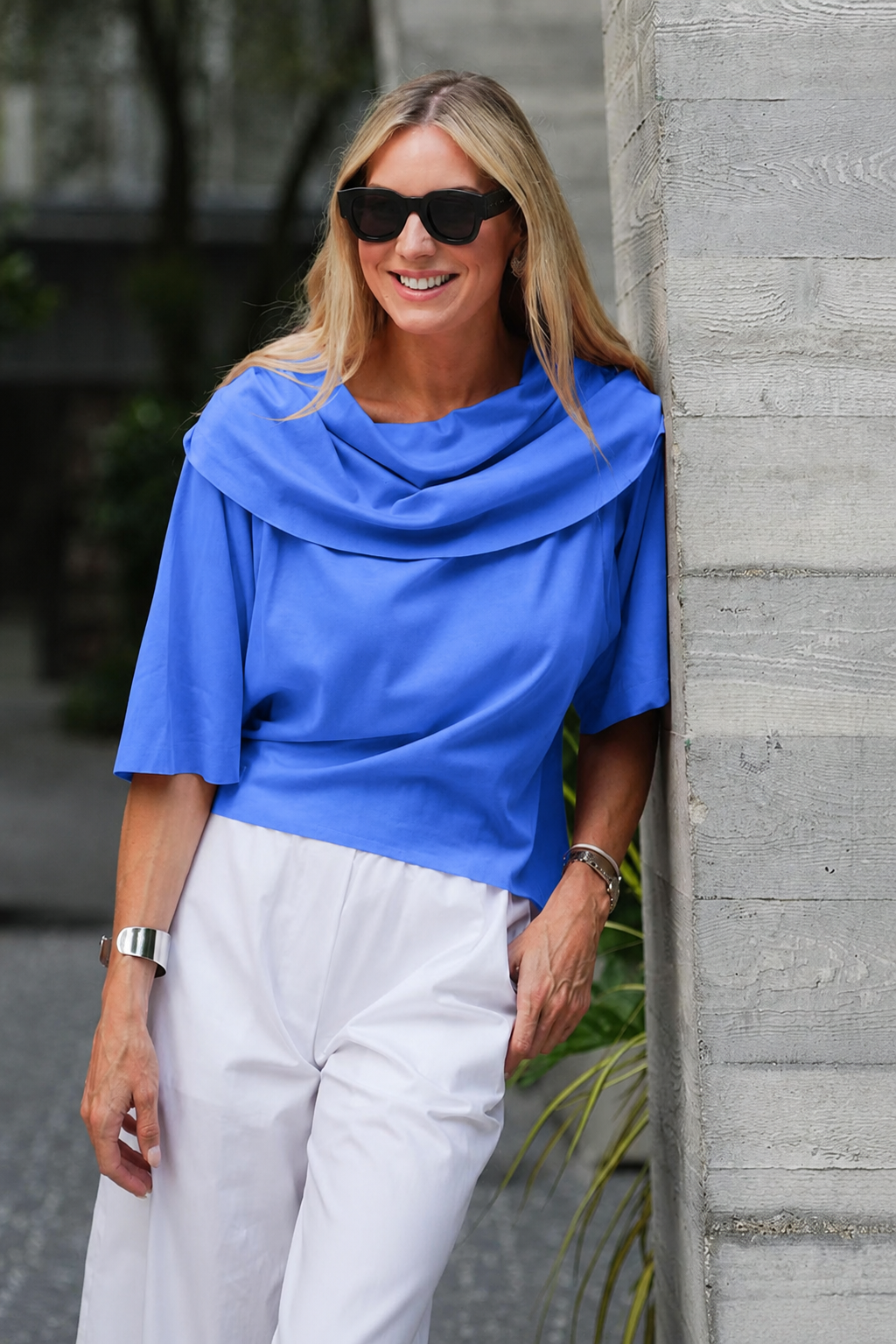 Top Jackie O de algodón Pima - Azul aciano