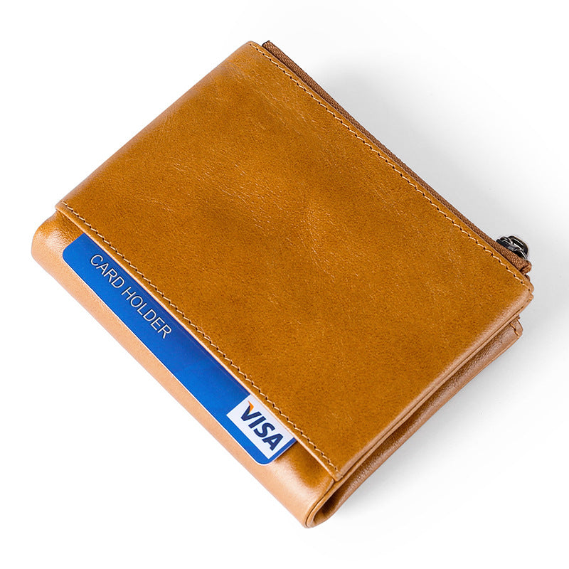 Men's Genuine Leather Style Oil Wax Short Men's Wallets