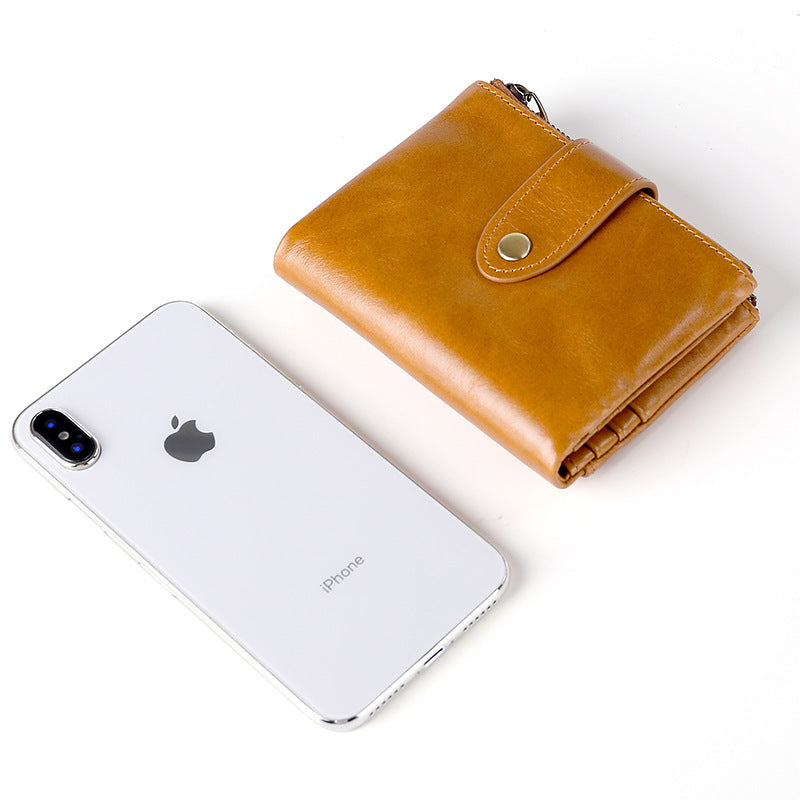 Men's Genuine Leather Style Oil Wax Short Men's Wallets