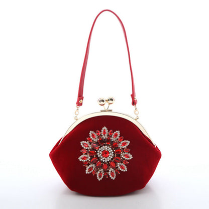 Women's Red Bridal Wedding Flower Dinner Diamond Shoulder Bags