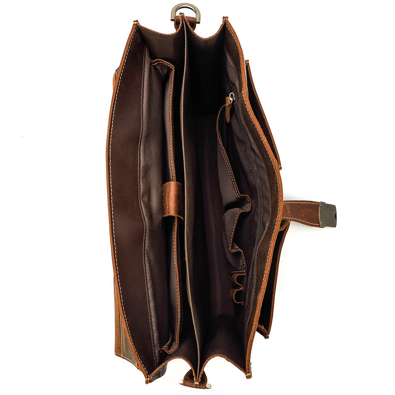 Men's Leather Retro Crazy Horse Double Compartment Men's Briefcases