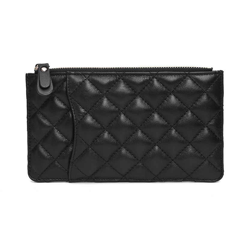 Women's Khaki Mobile Diamond Plaid Long Sheepskin Light Luxury Zipper Ladies Wallets