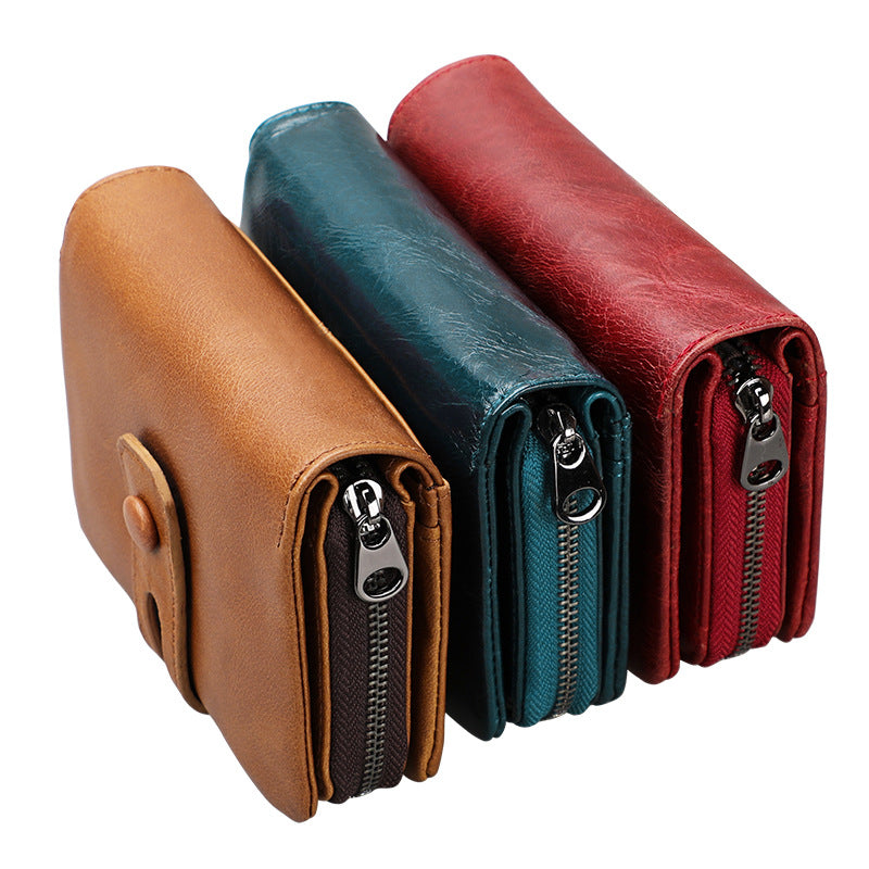 Women's Leather For Man Crazy Horse Zipper Men's Wallets