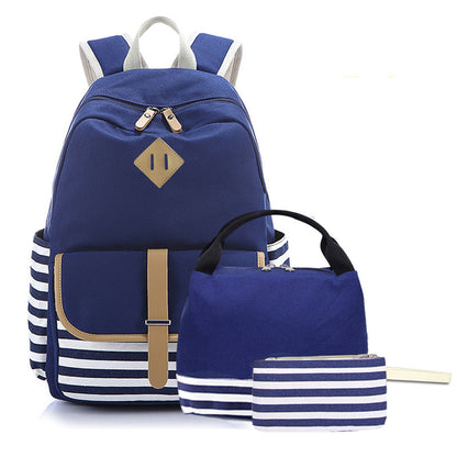 Women's Three-piece Korean Style Canvas Simple Backpacks