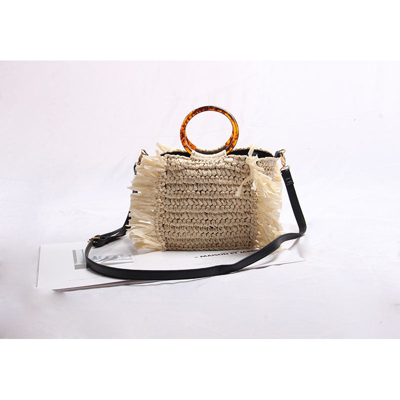 Women's Straw Tassel Woven Vacation Style Beach Shoulder Bags