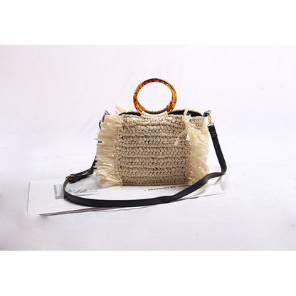 Women's Straw Tassel Woven Vacation Style Beach Shoulder Bags