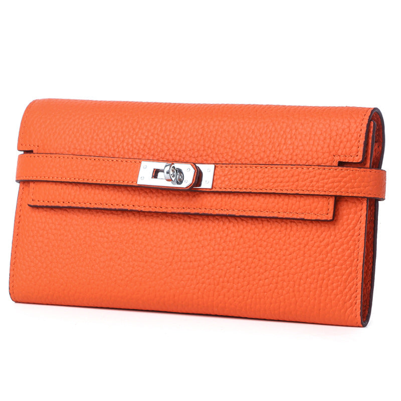 Women's Fashion Classic Lychee Pattern Cowhide Clutch Ladies Wallets