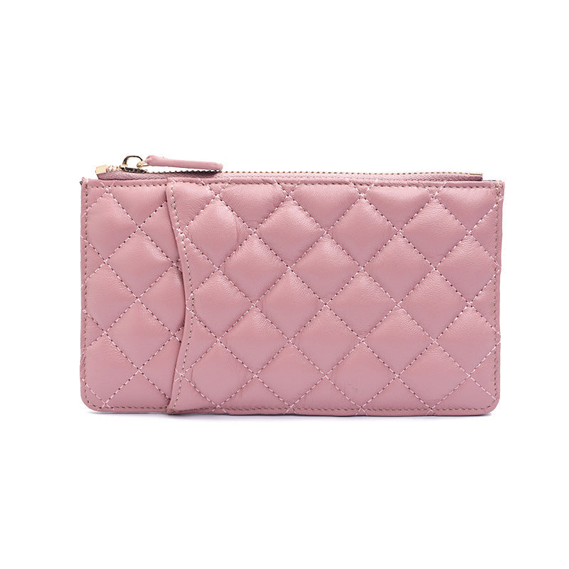 Women's Khaki Mobile Diamond Plaid Long Sheepskin Light Luxury Zipper Ladies Wallets