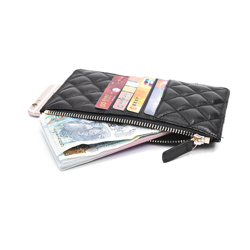 Women's Khaki Mobile Diamond Plaid Long Sheepskin Light Luxury Zipper Ladies Wallets
