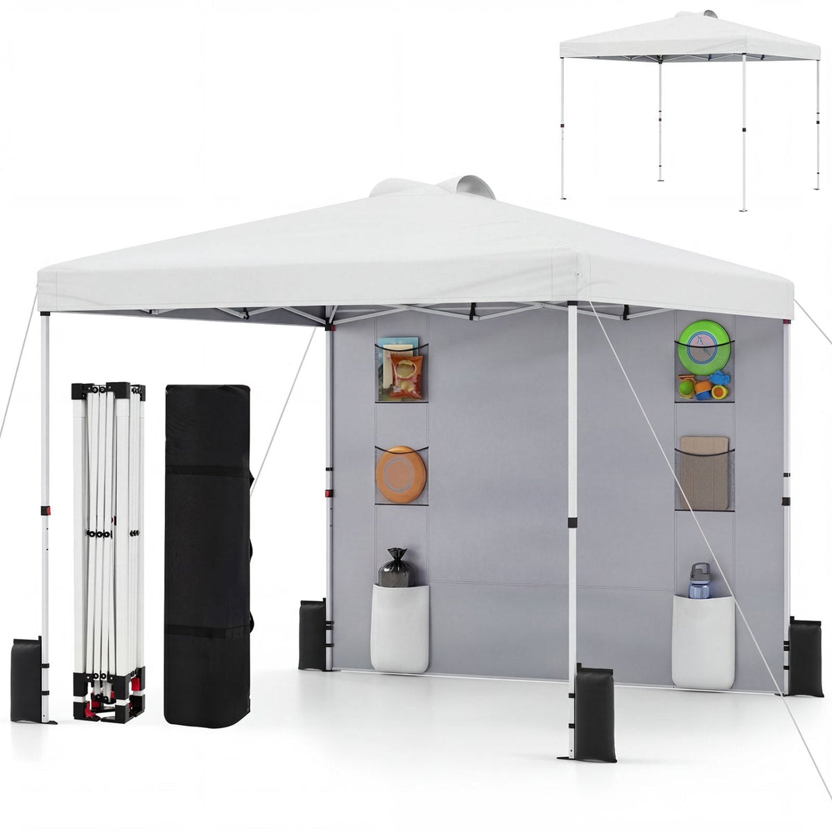10 x 10 FT Pop up Canopy Tent with Sidewall 6 Pockets Instant Setup Commercial Gazebo