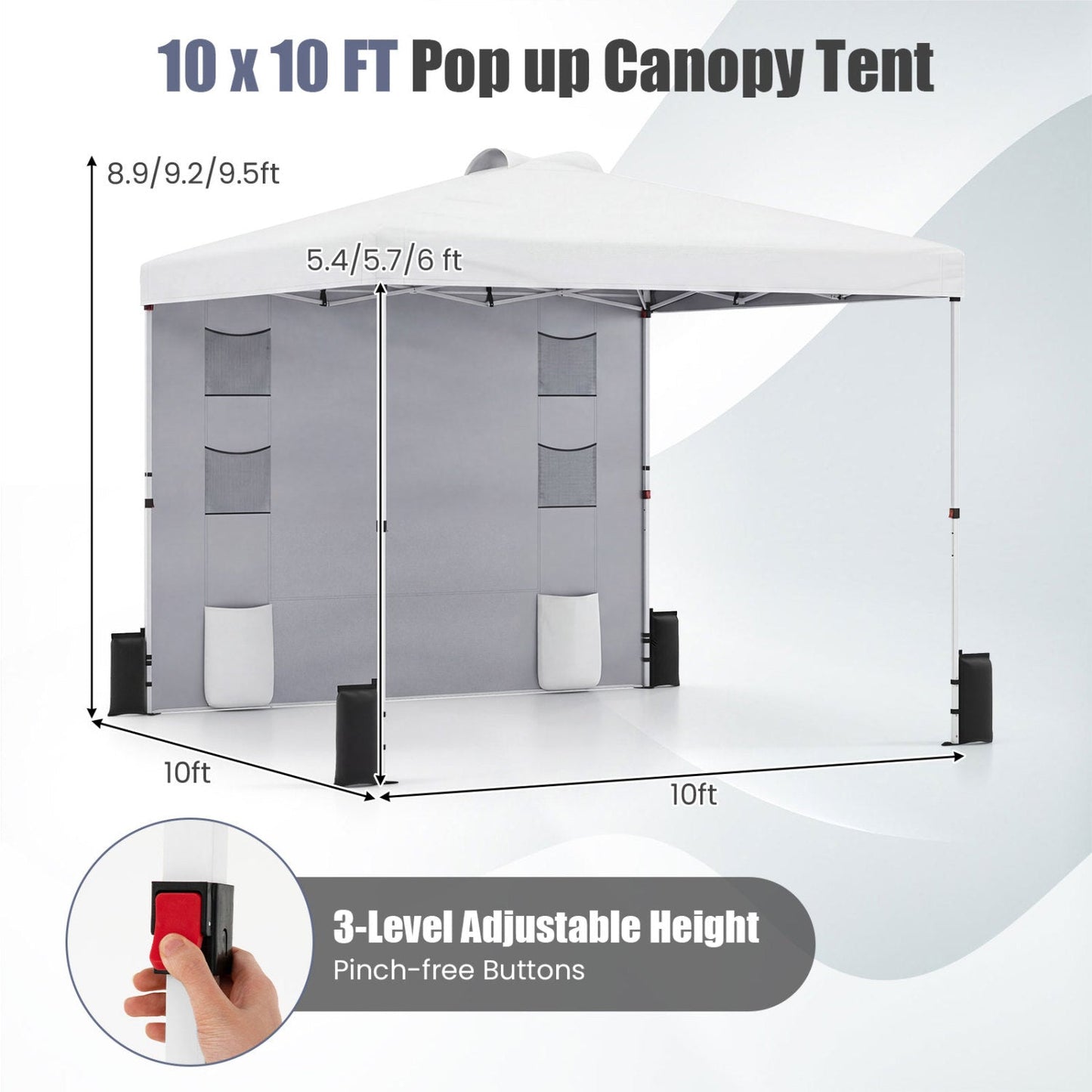 10 x 10 FT Pop up Canopy Tent with Sidewall 6 Pockets Instant Setup Commercial Gazebo
