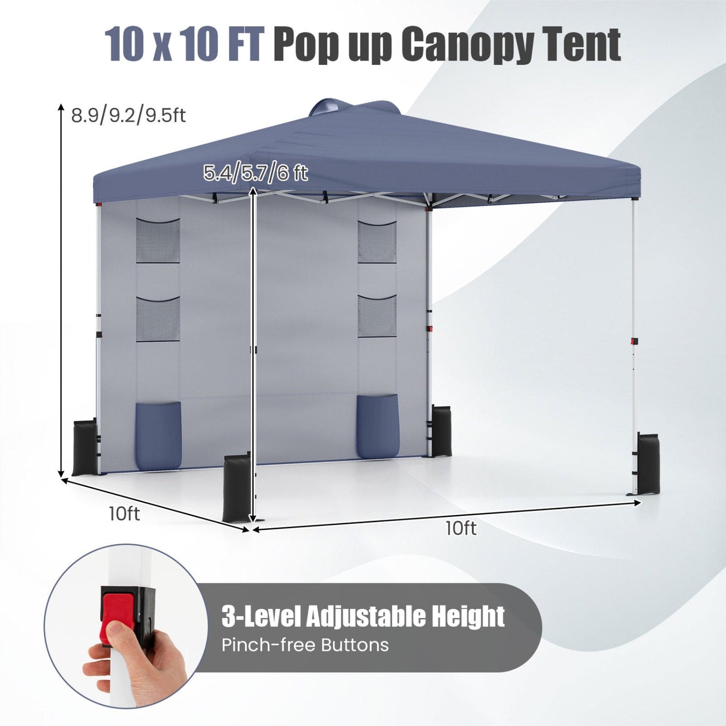 10 x 10 FT Pop up Canopy Tent with Sidewall 6 Pockets Instant Setup Commercial Gazebo