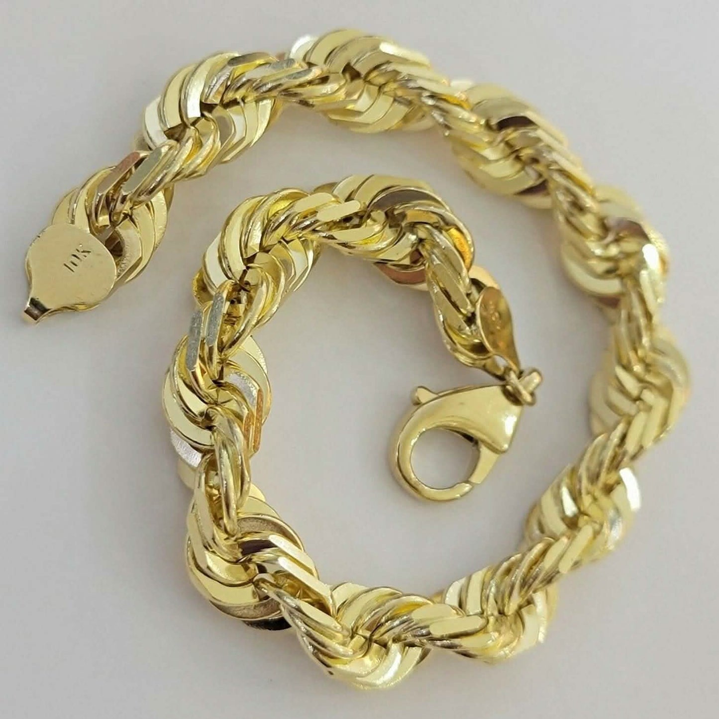 Pulsera de eslabones de cadena italiana genuina de oro amarillo de 10k para hombre, estilo cuerda con corte de diamante de 6 mm, 8"