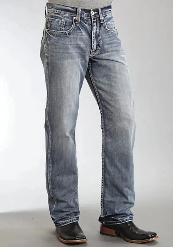 Stetson 1312 Relaxed Fit Jeans with Pieced Back Pocket (Light Wash) - Men's Bootcut Jeans (Closeout)