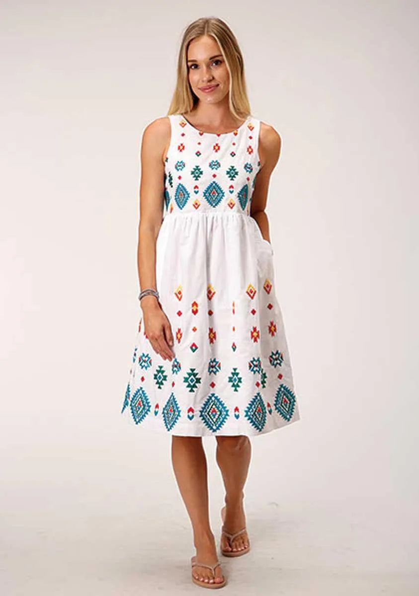 Vestido de algodón sin mangas Stetson Bright Schiffli (Blanco) - Mujer