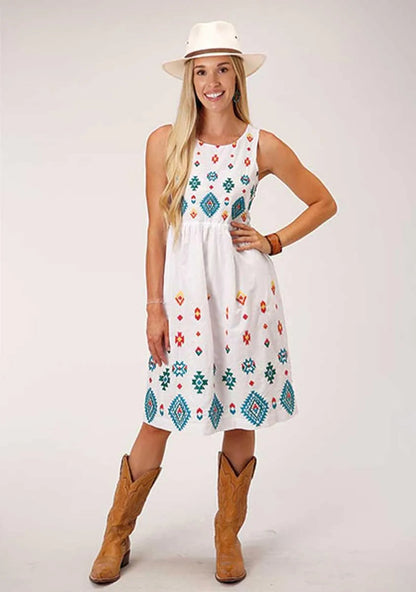 Vestido de algodón sin mangas Stetson Bright Schiffli (Blanco) - Mujer