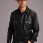 Stetson Leather Western Shirt Jacket (Black) - Men's Leather Jacket