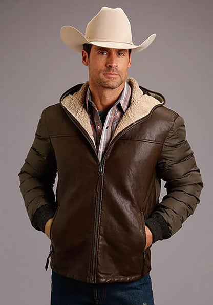 Stetson Novelty Solid Hooded Jacket (Brown) - Men's Leather Jacket