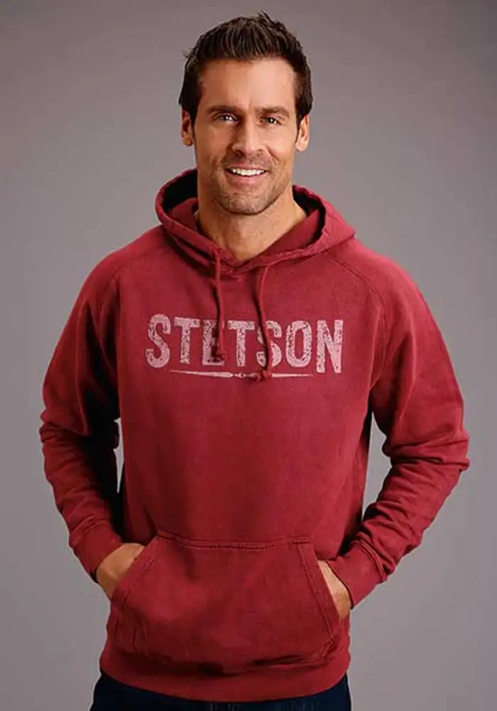 Sudadera con capucha para hombre Stetson Vintage con lavado mineral (borgoña)