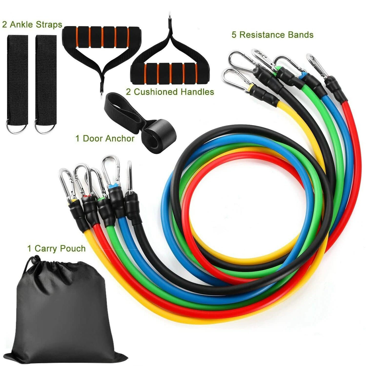 Set de 11 piezas: set de bandas de resistencia para fitness