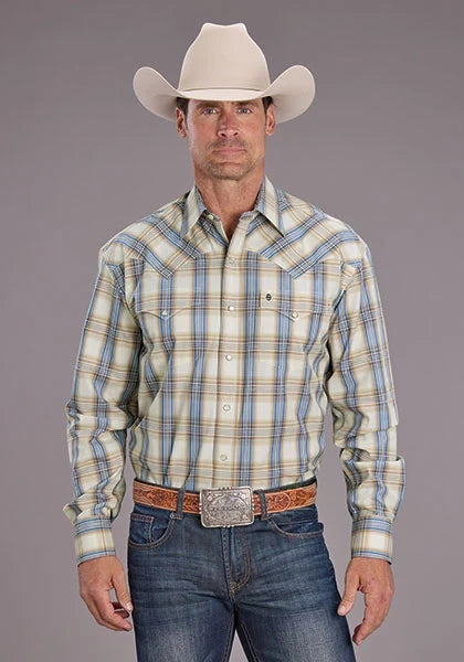 Stetson 2514 Cinnabar Plaid (Blue) - Men's Western Shirt