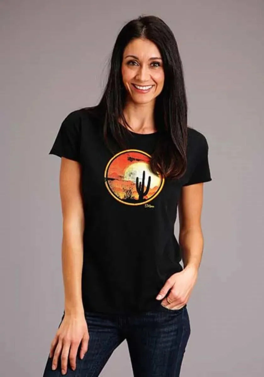 Camiseta de manga corta Stetson Cactus and Red Sunset (Negro) - Para mujer