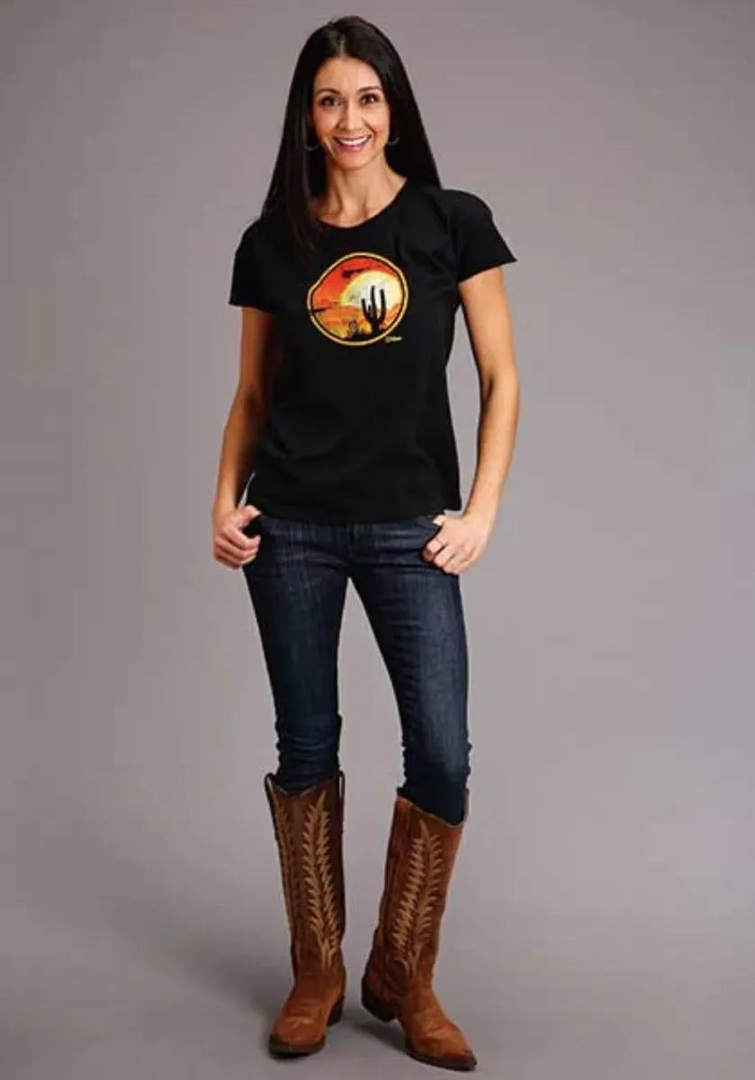 Camiseta de manga corta Stetson Cactus and Red Sunset (Negro) - Para mujer
