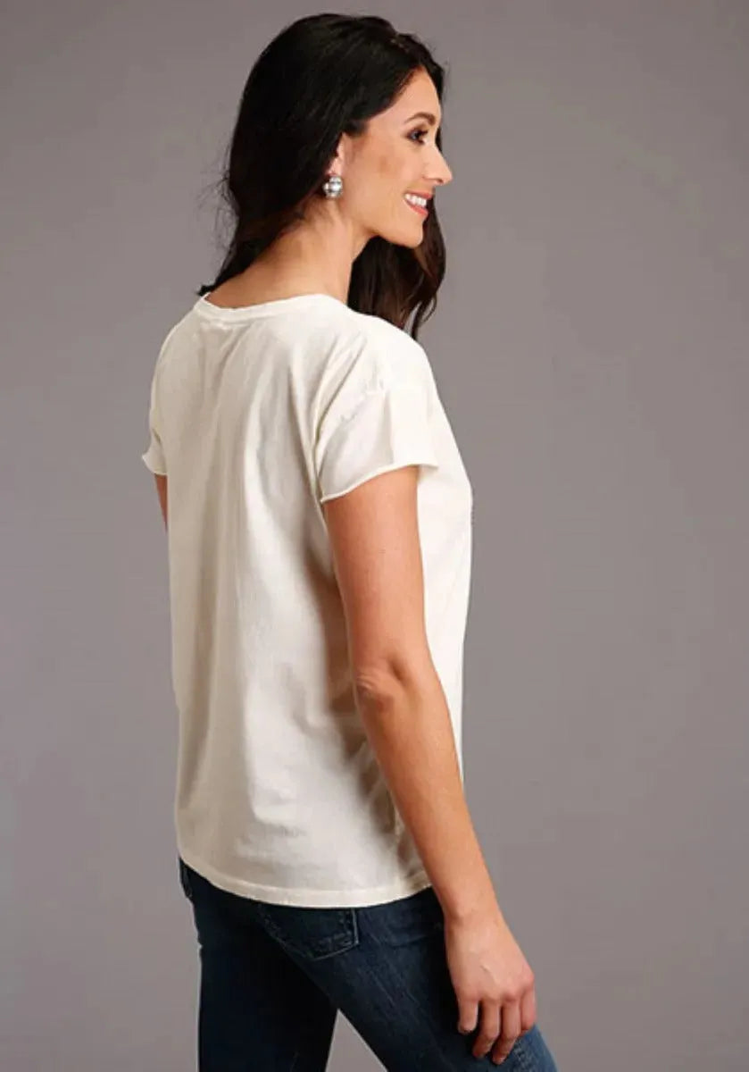 Camiseta de manga corta Stetson Cowgirl In Desert (Blanca) para mujer
