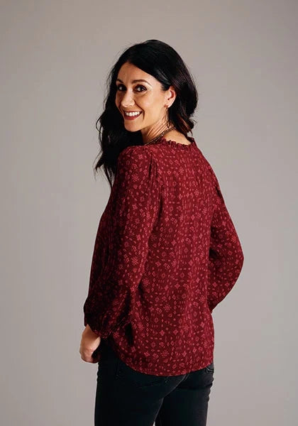 Stetson 1770 Western Ditzy V-Neck (Wine) - Women's Blouse