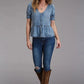 Stetson Lyocel Peasant Blouse (Blue) - Women's Short Sleeve Shirt