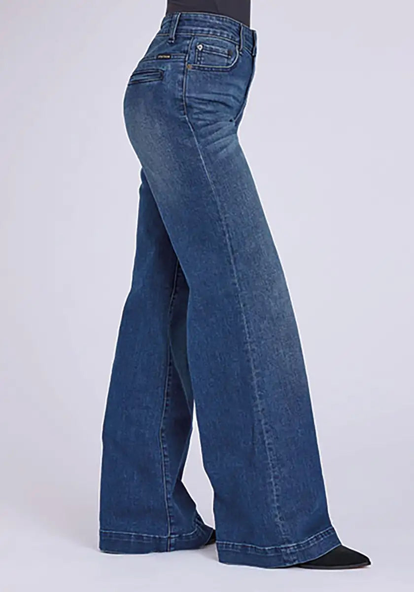 Stetson 751 de pierna ancha con bolsillos traseros ribeteados (mezclilla lavado medio) - Jeans de mujer