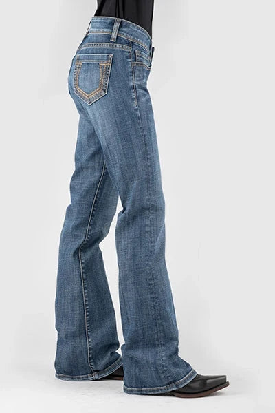 Stetson 816 Classic Stretch Boot Cut Horseshoe Pocket (Medium Wash) - Women's Jeans