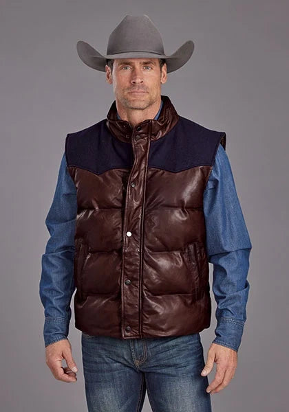 Chaleco de cuero Stetson Smoothed Brunish acolchado (marrón) - Hombre