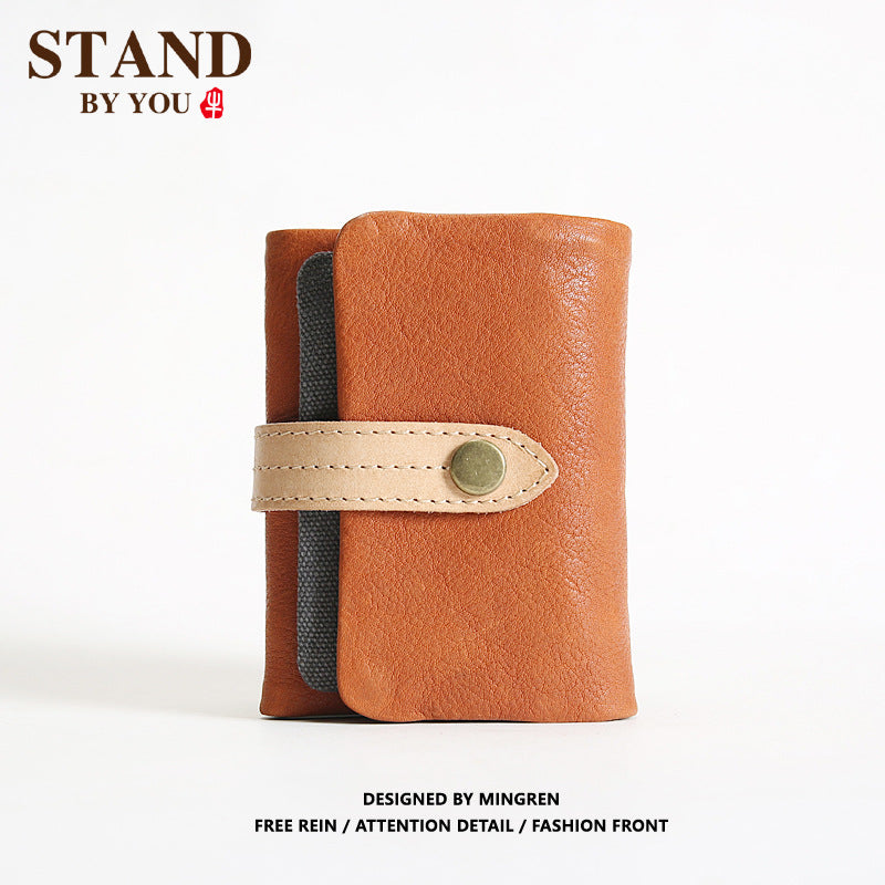 Men's Genuine Leather Trifold First Layer Cowhide Green Buckle