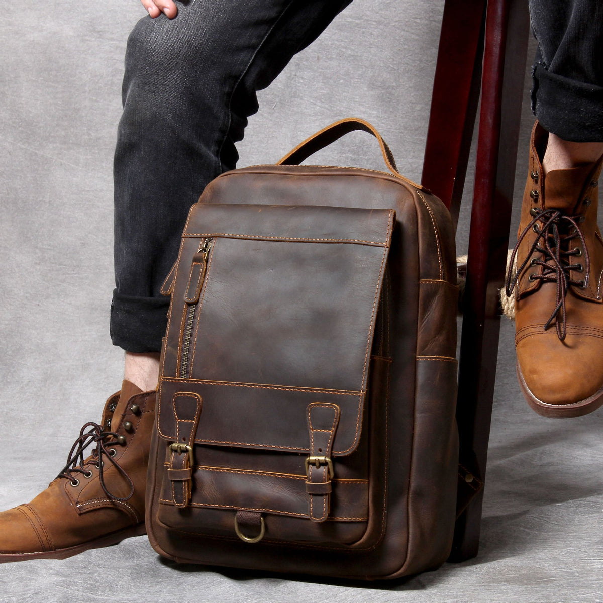 Women's & Men's & Retro Crazy Horse Leather First Backpacks