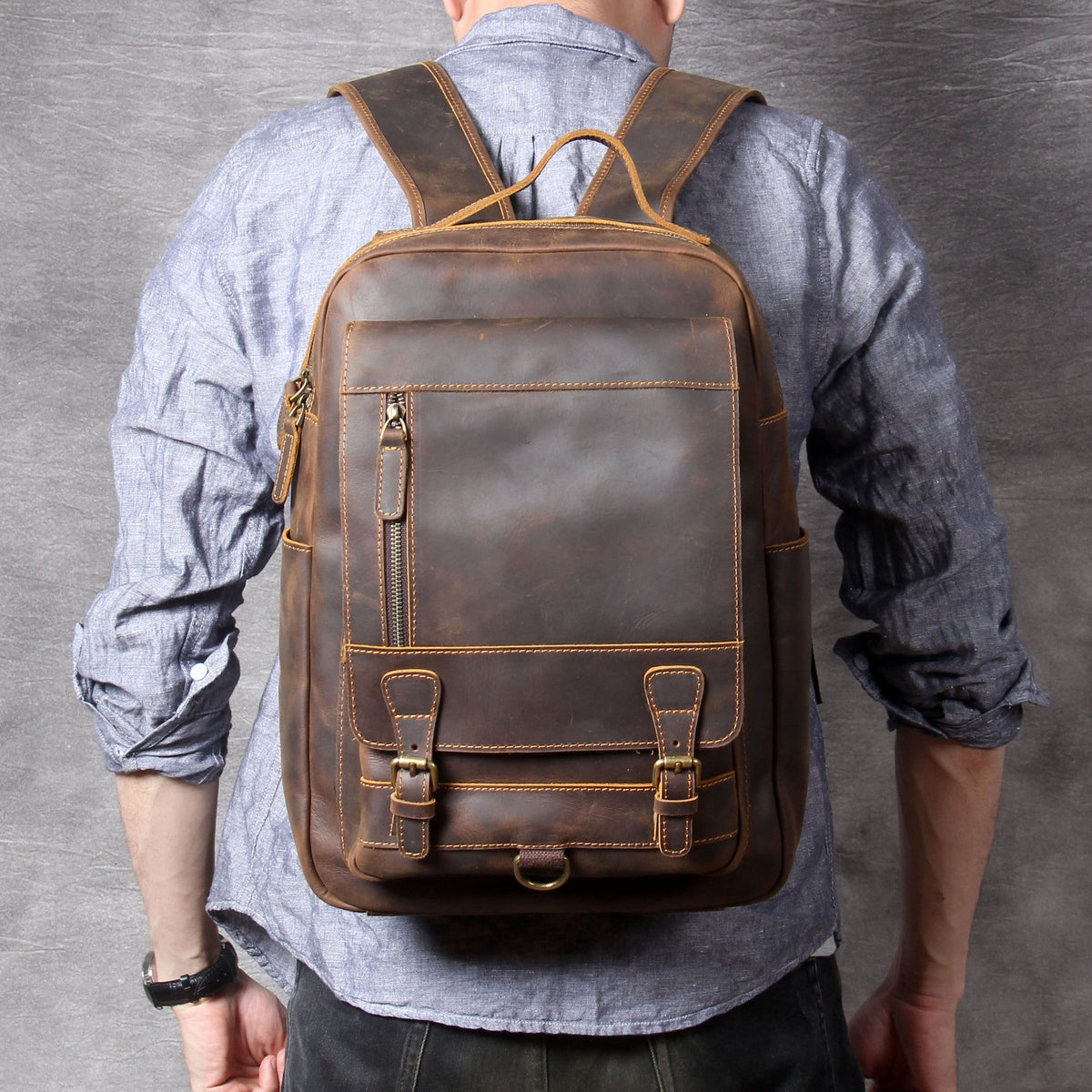 Women's & Men's & Retro Crazy Horse Leather First Backpacks