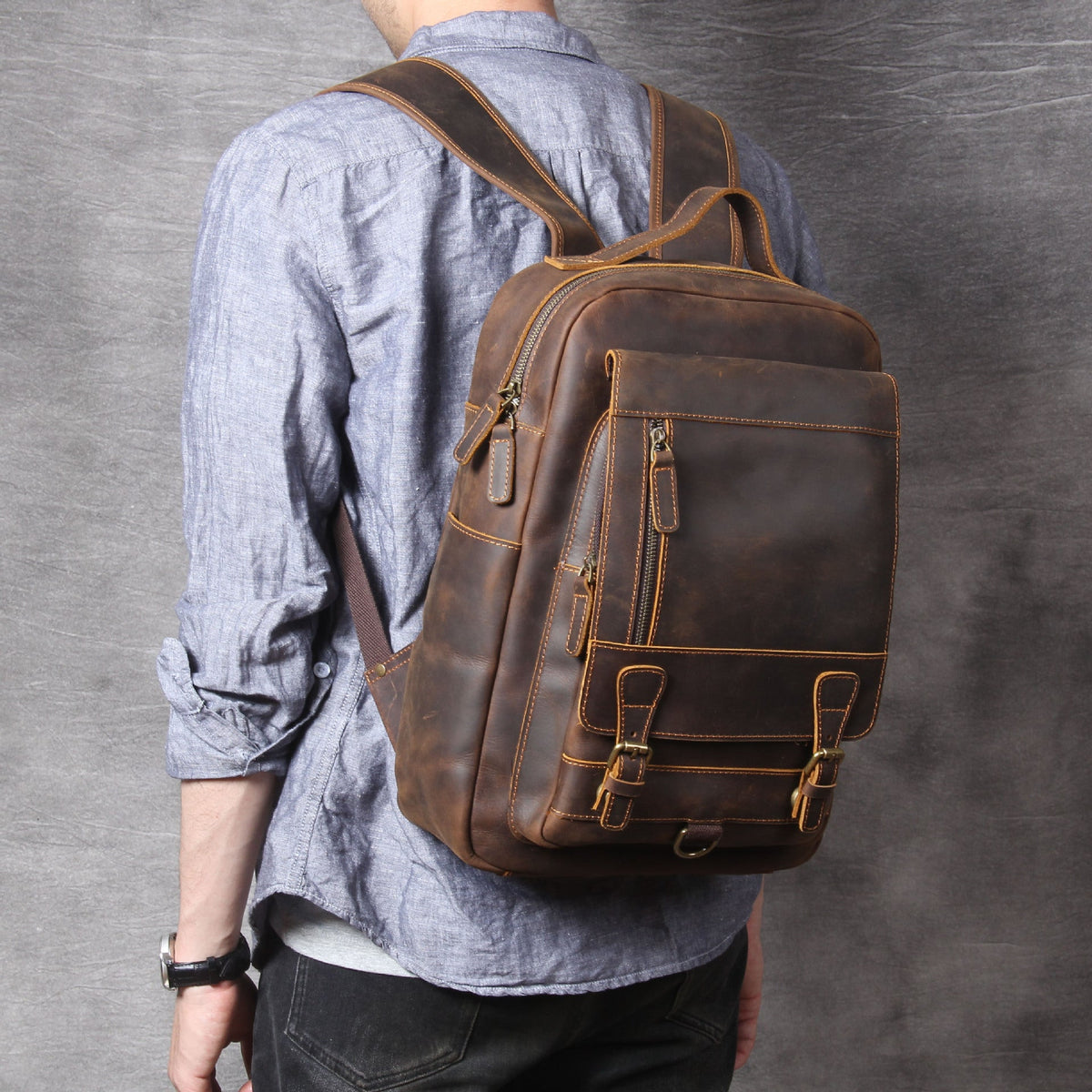 Women's & Men's & Retro Crazy Horse Leather First Backpacks