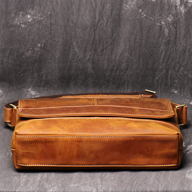 Men's Retro Distressed Leather Crazy Horse Large Shoulder Bags